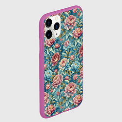 Чехол iPhone 11 Pro матовый Пионы паттерном садовые крупные цветы, цвет: 3D-фиолетовый — фото 2