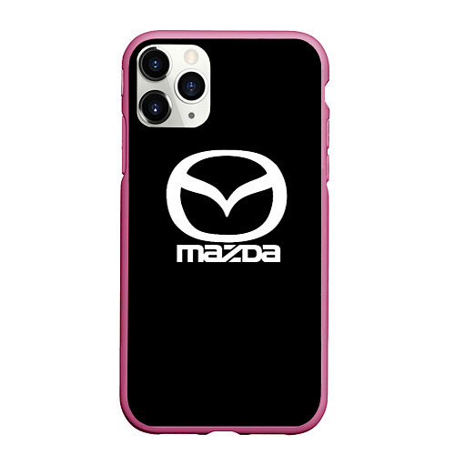 Чехол iPhone 11 Pro матовый Mazda logo white / 3D-Малиновый – фото 1