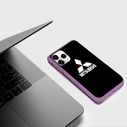 Чехол iPhone 11 Pro матовый Mitsubishi logo white, цвет: 3D-фиолетовый — фото 2