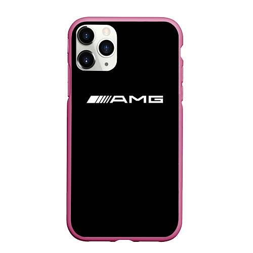 Чехол iPhone 11 Pro матовый Amg logo white / 3D-Малиновый – фото 1