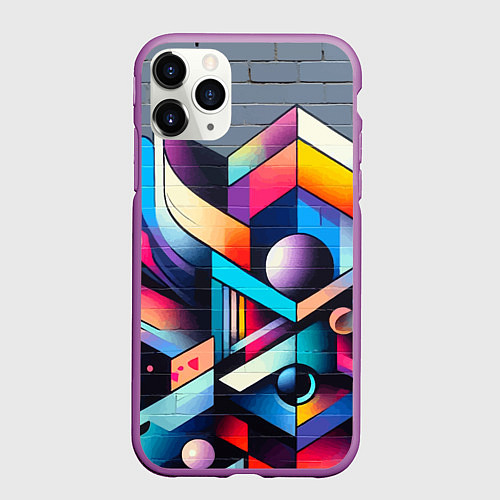 Чехол iPhone 11 Pro матовый Геометрическое абстрактное граффити - нейросеть / 3D-Фиолетовый – фото 1
