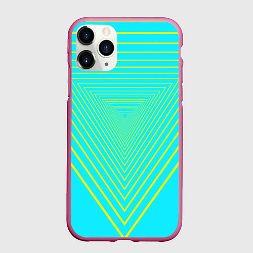 Чехол iPhone 11 Pro матовый Треугольники уходящие в даль / 3D-Малиновый – фото 1