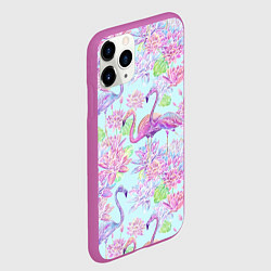 Чехол iPhone 11 Pro матовый Фламинго и кувшинки батик, цвет: 3D-фиолетовый — фото 2