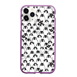 Чехол iPhone 11 Pro матовый Узор с пингвинами, цвет: 3D-фиолетовый
