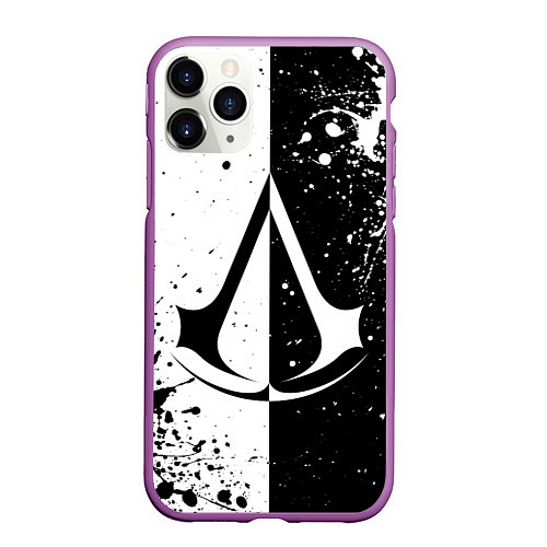 Чехол iPhone 11 Pro матовый Assasins Creed - black and white / 3D-Фиолетовый – фото 1