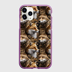 Чехол iPhone 11 Pro матовый Лакшери паттерн с золотыми лисицами, цвет: 3D-фиолетовый