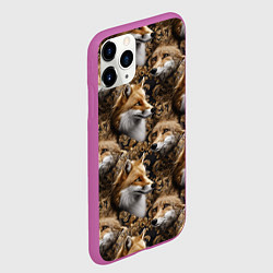 Чехол iPhone 11 Pro матовый Лакшери паттерн с золотыми лисицами, цвет: 3D-фиолетовый — фото 2