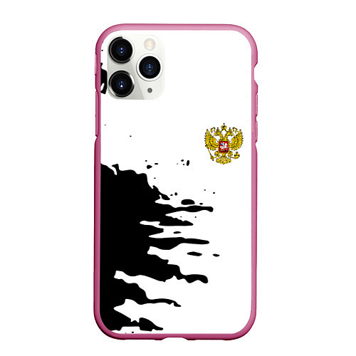 Чехол iPhone 11 Pro матовый Россия герб звёзды в красках / 3D-Малиновый – фото 1