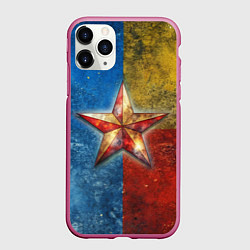 Чехол iPhone 11 Pro матовый Звезда на синем желтом красном фоне, цвет: 3D-малиновый