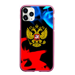 Чехол iPhone 11 Pro матовый Россия герб огненый стиль