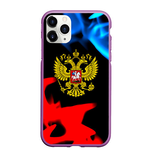 Чехол iPhone 11 Pro матовый Россия герб огненый стиль / 3D-Фиолетовый – фото 1