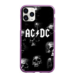 Чехол iPhone 11 Pro матовый AC DC - черные черепа, цвет: 3D-фиолетовый