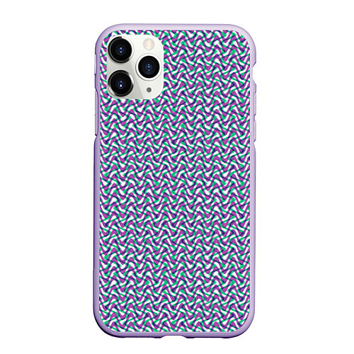 Чехол iPhone 11 Pro матовый Волнистые полосы текстурированный сиренево-бирюзов / 3D-Светло-сиреневый – фото 1