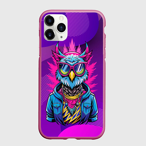 Чехол iPhone 11 Pro матовый Стильная сова в одежде / 3D-Малиновый – фото 1