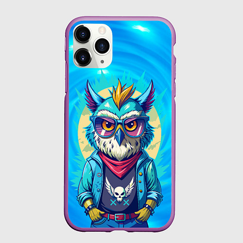 Чехол iPhone 11 Pro матовый Сова в одежде на стиле / 3D-Фиолетовый – фото 1
