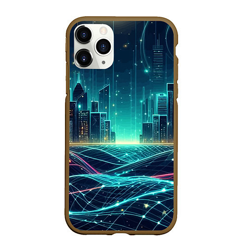 Чехол iPhone 11 Pro матовый Metropolis - vaporwave neon glow / 3D-Коричневый – фото 1