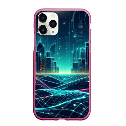 Чехол iPhone 11 Pro матовый Metropolis - vaporwave neon glow, цвет: 3D-малиновый