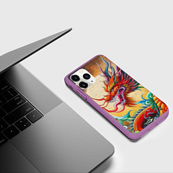 Чехол iPhone 11 Pro матовый Дракон на фоне солнца и сакуры - граффити, цвет: 3D-фиолетовый — фото 2