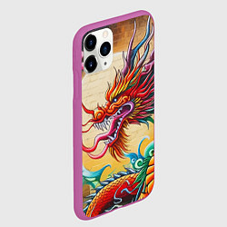 Чехол iPhone 11 Pro матовый Дракон на фоне солнца и сакуры - граффити, цвет: 3D-фиолетовый — фото 2