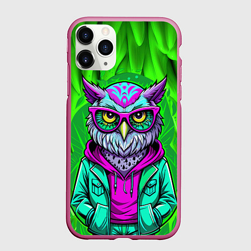 Чехол iPhone 11 Pro матовый Сова модница на стиле / 3D-Малиновый – фото 1