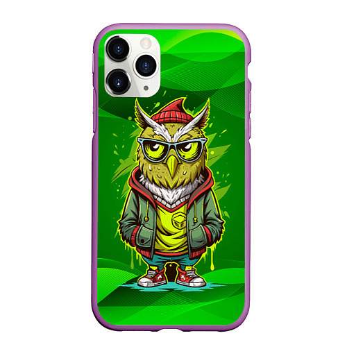 Чехол iPhone 11 Pro матовый Сова в стильной одежде модница / 3D-Фиолетовый – фото 1