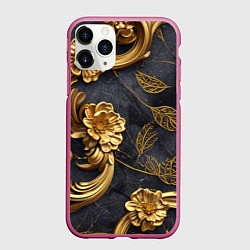Чехол iPhone 11 Pro матовый Золотые объемные узоры на ткани
