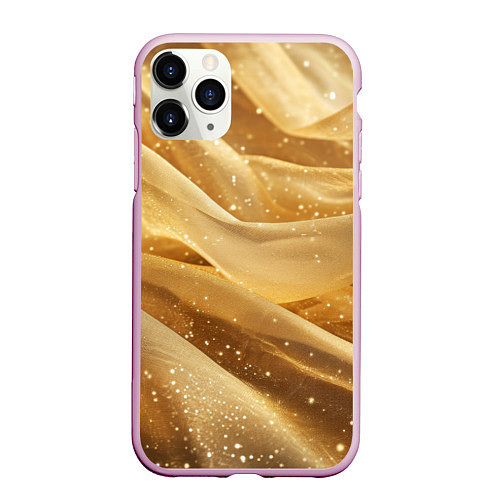 Чехол iPhone 11 Pro матовый Золотистая текстура с блестками / 3D-Розовый – фото 1
