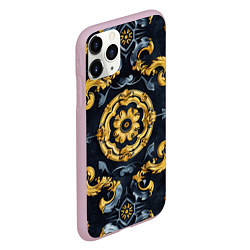 Чехол iPhone 11 Pro матовый Золотые и синие абстрактные узоры, цвет: 3D-розовый — фото 2