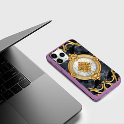 Чехол iPhone 11 Pro матовый Классические узоры лакшери текстура, цвет: 3D-фиолетовый — фото 2