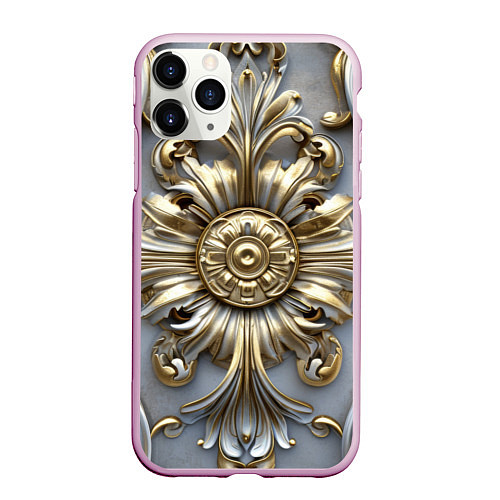 Чехол iPhone 11 Pro матовый Классические узоры бело-золотые узоры / 3D-Розовый – фото 1