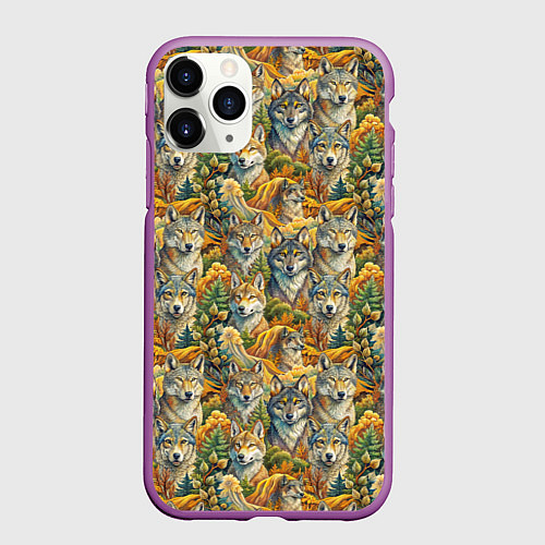 Чехол iPhone 11 Pro матовый Волчий мотив / 3D-Фиолетовый – фото 1