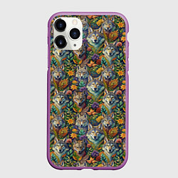 Чехол iPhone 11 Pro матовый Волчий паттерн, цвет: 3D-фиолетовый