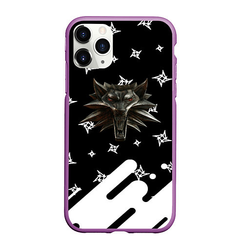Чехол iPhone 11 Pro матовый Ведьмак медальён лого паттерн / 3D-Фиолетовый – фото 1
