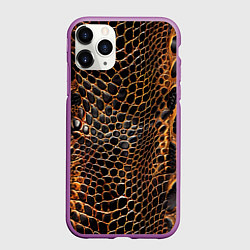Чехол iPhone 11 Pro матовый Реалистичная кожа змеи темно коричневая
