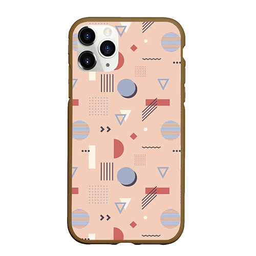 Чехол iPhone 11 Pro матовый Мемфис геометрия в пастельных тонах / 3D-Коричневый – фото 1