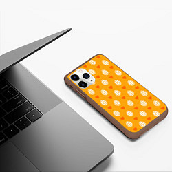 Чехол iPhone 11 Pro матовый Оранжевый паттерн с яйцами и сердечками, цвет: 3D-коричневый — фото 2
