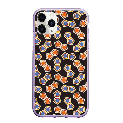 Чехол iPhone 11 Pro матовый Сине-оранжевая мозаика на черном / 3D-Светло-сиреневый – фото 1