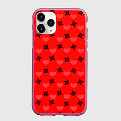 Чехол iPhone 11 Pro матовый Сюрикены и сердечки: красный, цвет: 3D-малиновый