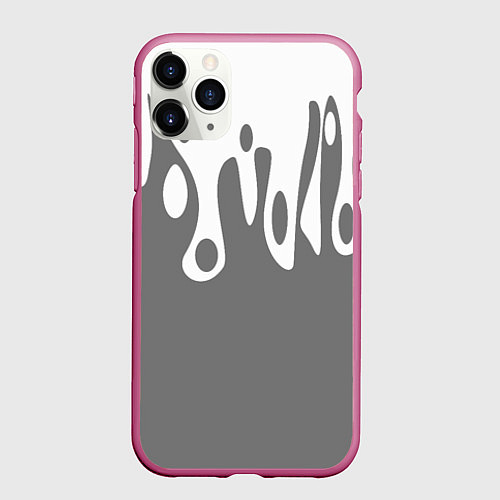 Чехол iPhone 11 Pro матовый Потеки белой краски на сером фоне / 3D-Малиновый – фото 1