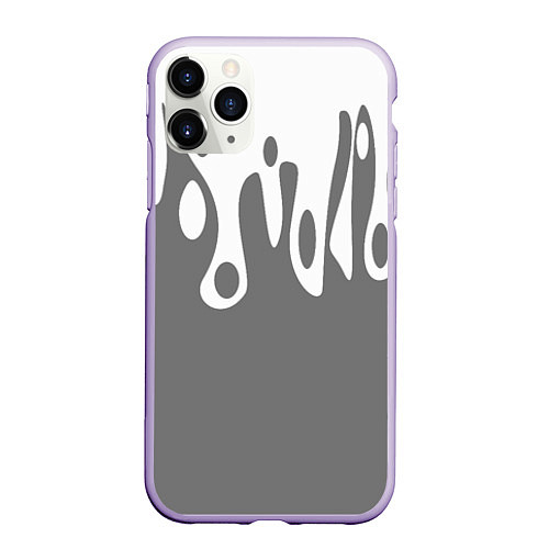 Чехол iPhone 11 Pro матовый Потеки белой краски на сером фоне / 3D-Светло-сиреневый – фото 1
