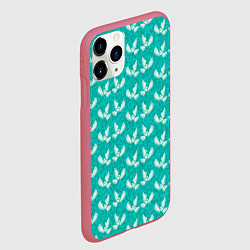 Чехол iPhone 11 Pro матовый Белые совы на бирюзовом фоне, цвет: 3D-малиновый — фото 2
