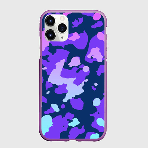 Чехол iPhone 11 Pro матовый Паттерн с розовыми фиолетовыми и голубыми пятнами / 3D-Фиолетовый – фото 1