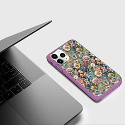 Чехол iPhone 11 Pro матовый Бабочки и цветы летнее сочетание, цвет: 3D-фиолетовый — фото 2