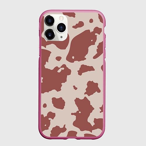 Чехол iPhone 11 Pro матовый Коровий паттерн коричневого цвета / 3D-Малиновый – фото 1