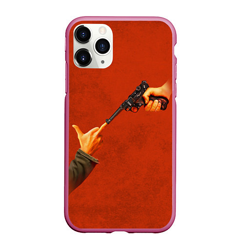 Чехол iPhone 11 Pro матовый Пистолет - Министерство неджентльменских дел / 3D-Малиновый – фото 1