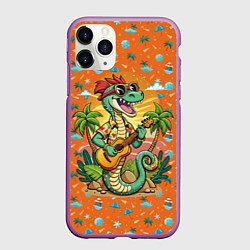 Чехол iPhone 11 Pro матовый Веселая змея играет на гитаре, цвет: 3D-фиолетовый
