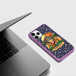Чехол iPhone 11 Pro матовый Ежик играет на гитаре жаркое лето, цвет: 3D-фиолетовый — фото 2
