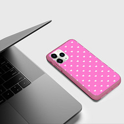 Чехол iPhone 11 Pro матовый Розовый в маленькие белые сердечки, цвет: 3D-малиновый — фото 2