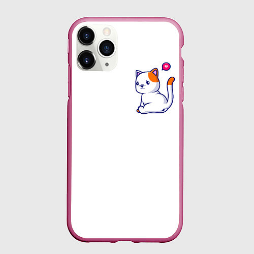 Чехол iPhone 11 Pro матовый Милый кот обиделся с разбитым сердечком / 3D-Малиновый – фото 1