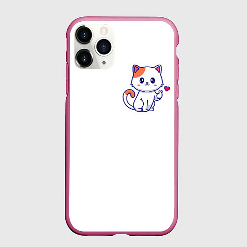 Чехол iPhone 11 Pro матовый Милый кот посылает любовь / 3D-Малиновый – фото 1